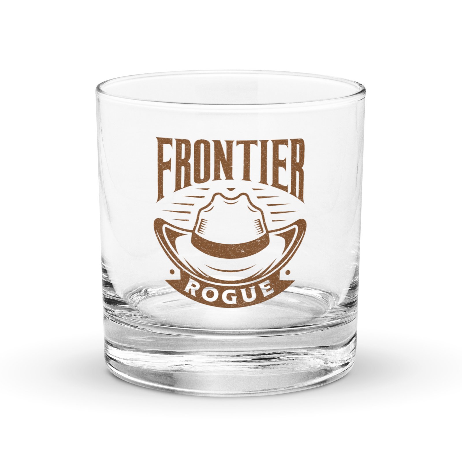 Frontier Rogue logo rocks glass front view