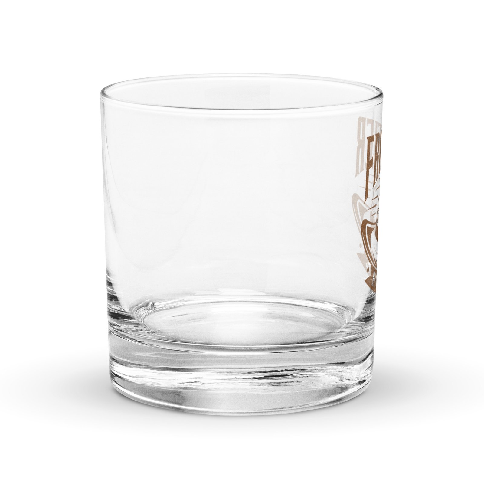 Frontier Rogue logo rocks glass left side view