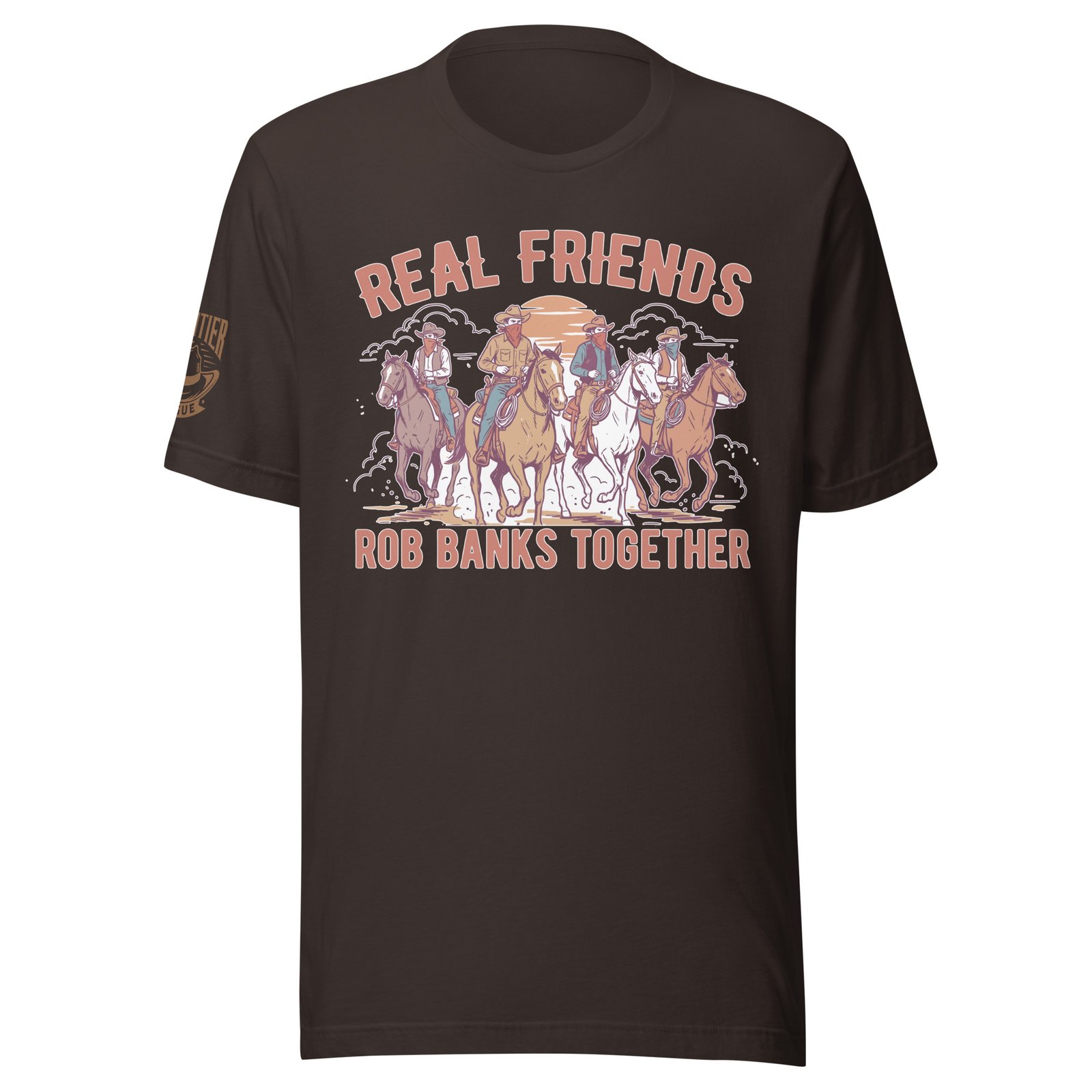 Frontier Rogue Real Friends Rob Banks Together western graphic tee in Brown