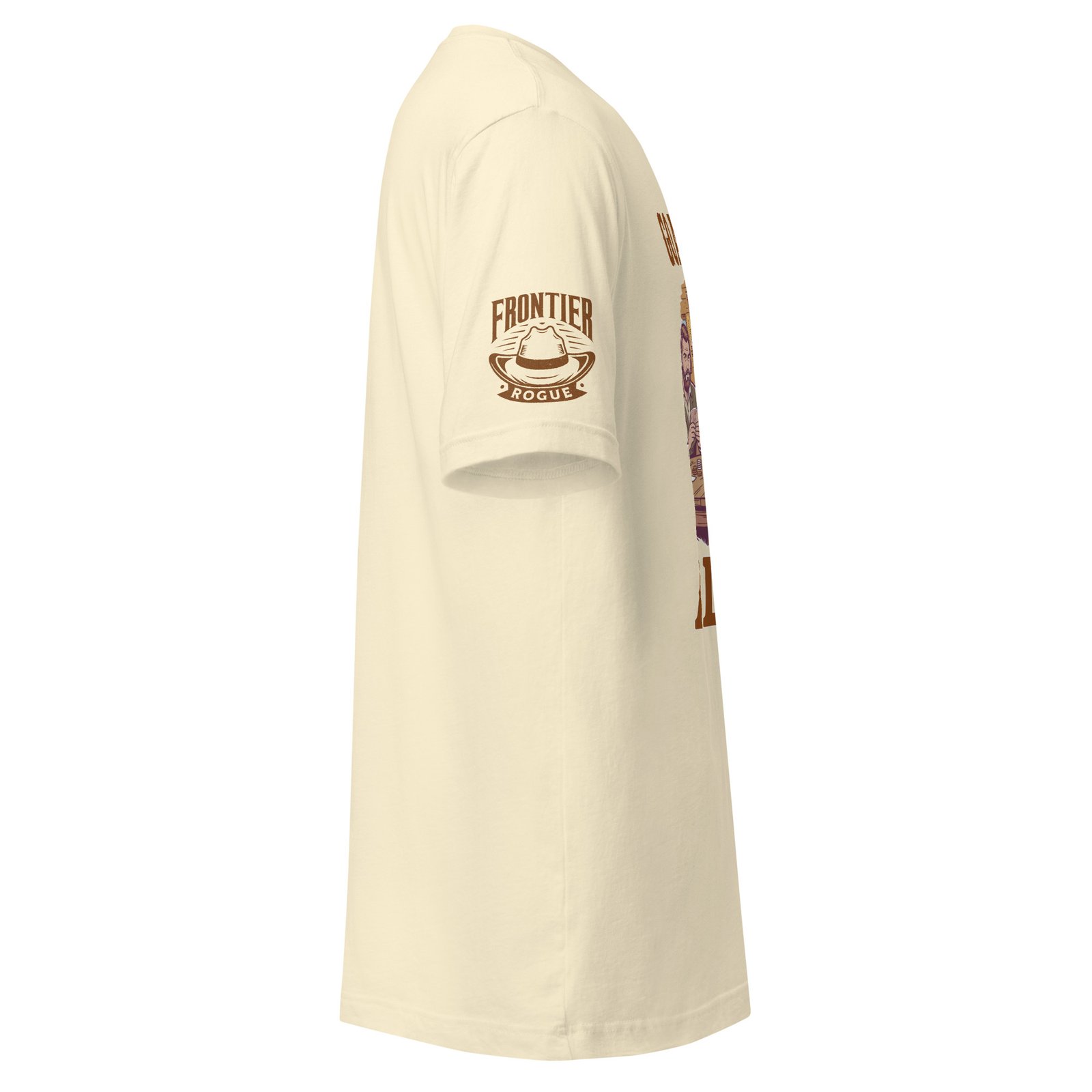 Frontier Rogue logo on sleeve of Go All In Always tee in Natural