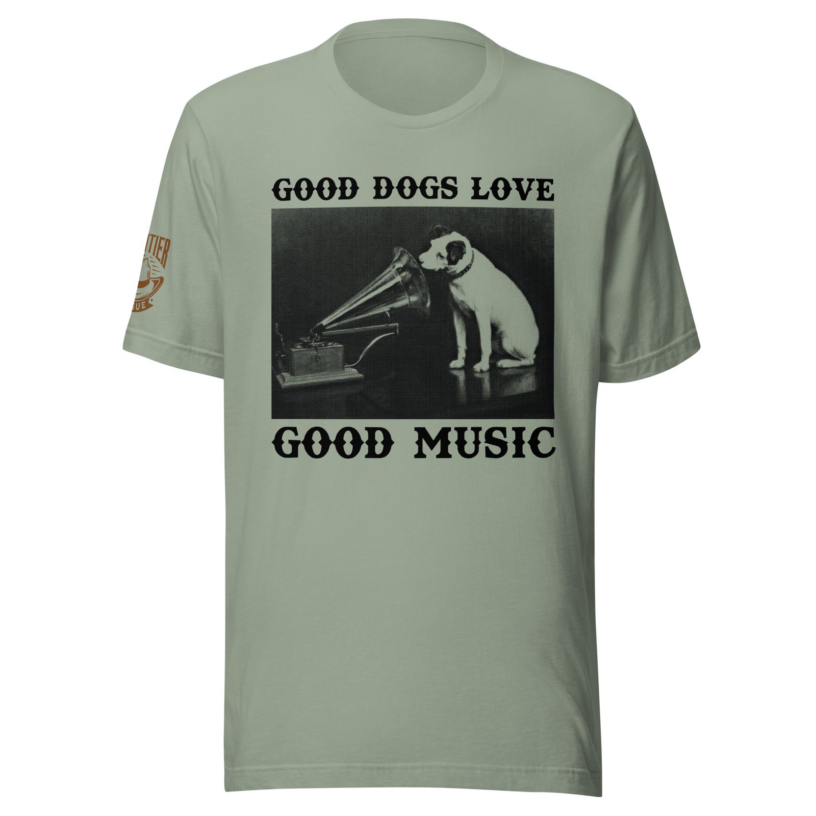 Frontier Rogue Good Dogs Love Good Music western graphic tee in Sage