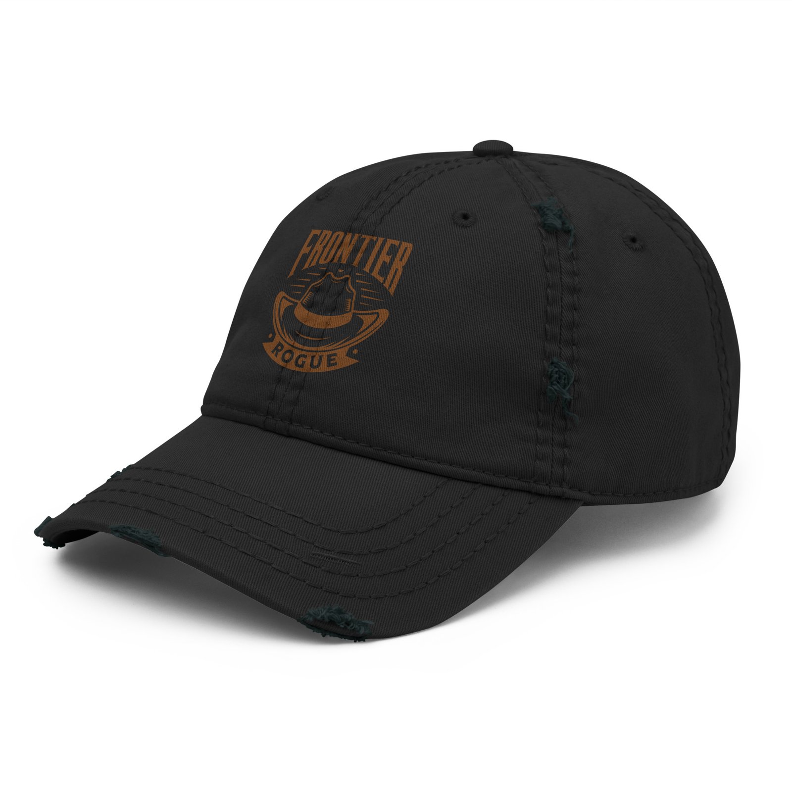 Black Frontier Rogue distressed cap with brown logo right side view