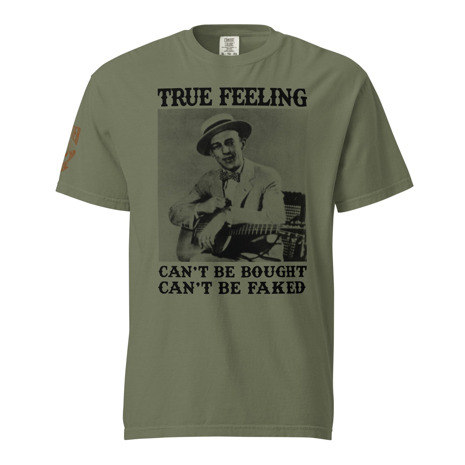 Frontier Rogue True Feeling Can't be Bought Can't be Faked western graphic tee in Moss